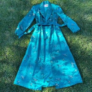 Teal Floral Vintage Silk Satin Peony Brand Robe